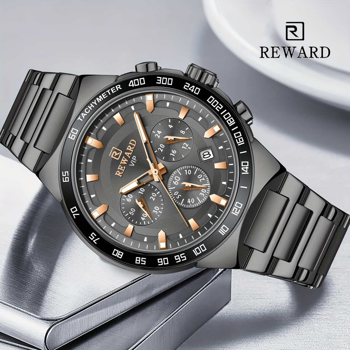 Reloj cronógrafo negro de cuarzo para hombre