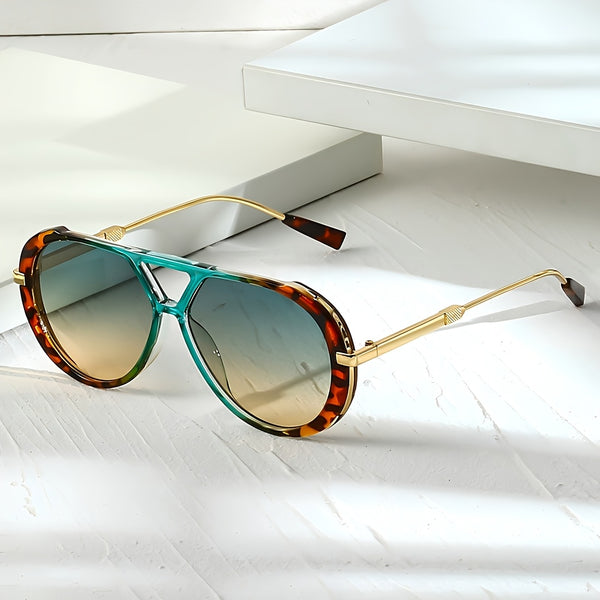 Women's round double-bridge fashion glasses — on stand
