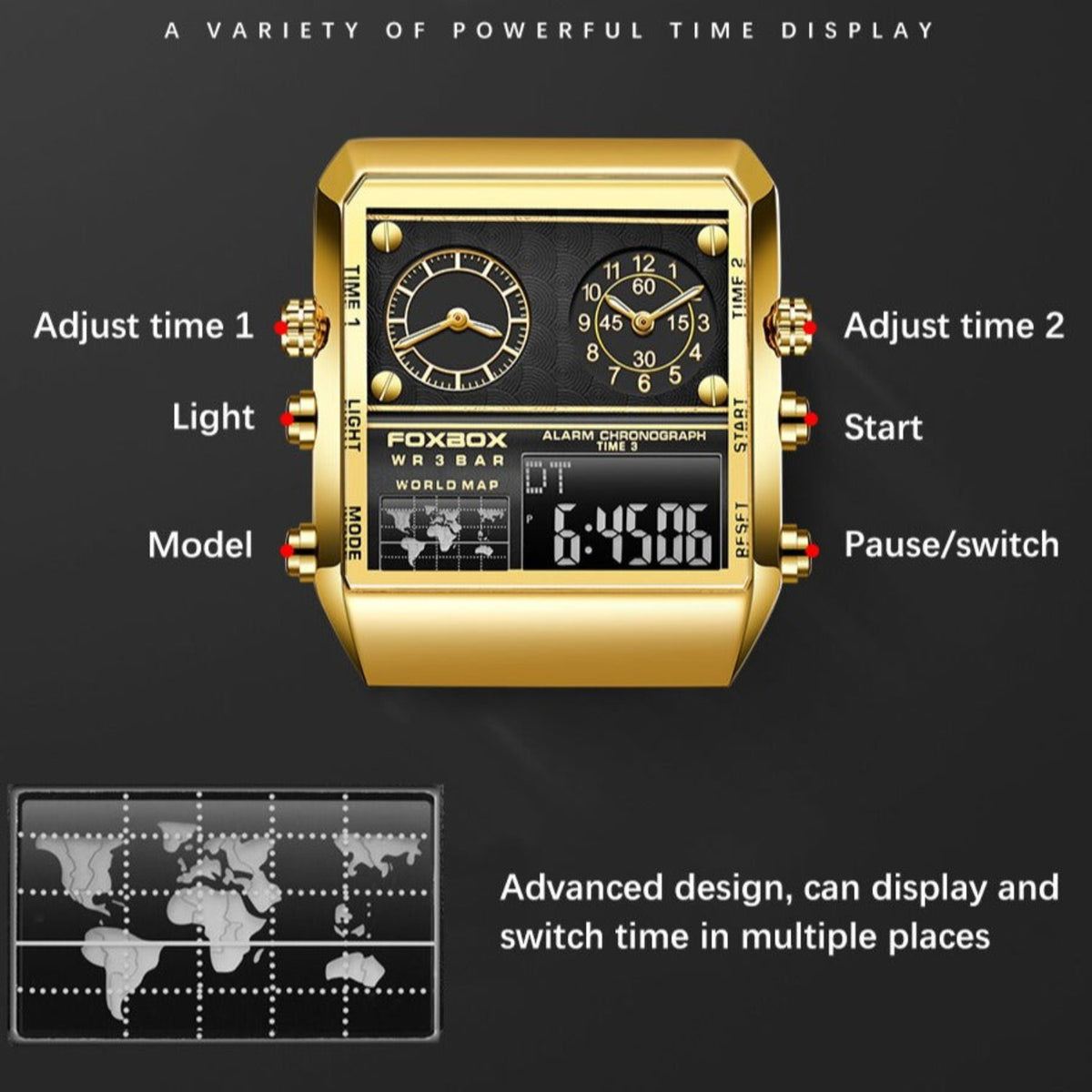 Shock Resistant, luminous, auto date functions