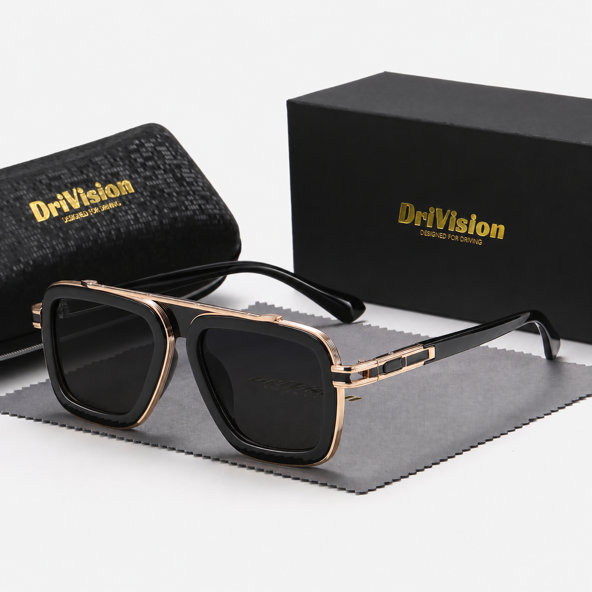 Retro square sunglasses — Black Golden
