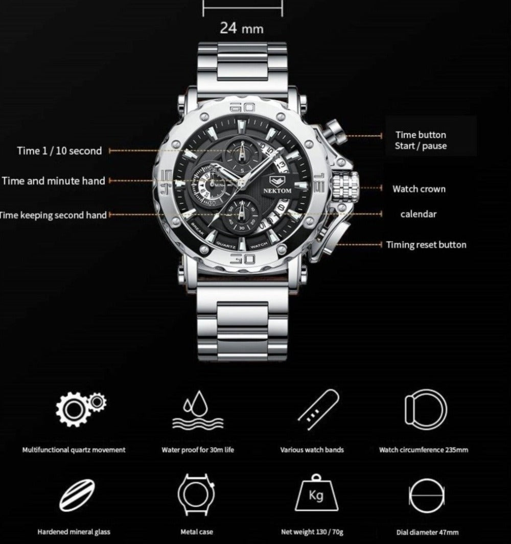 Reloj analógico de cuarzo para hombre con brazalete de acero