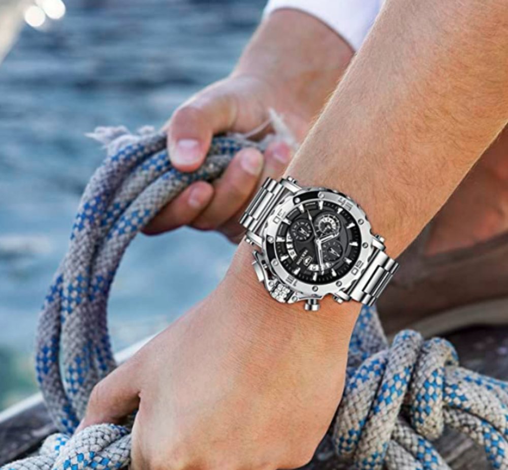 Reloj analógico de cuarzo para hombre con brazalete de acero