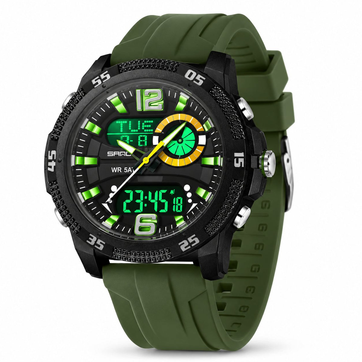 Model 3372 analog-digital sports watch in Army Green