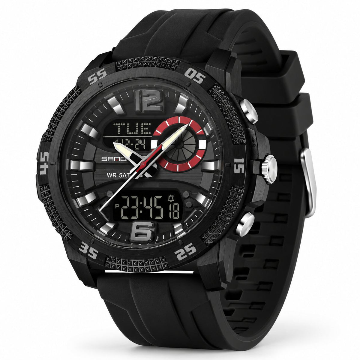 SANDA 3372 All Black watch at a side angle — AI-enhanced product image