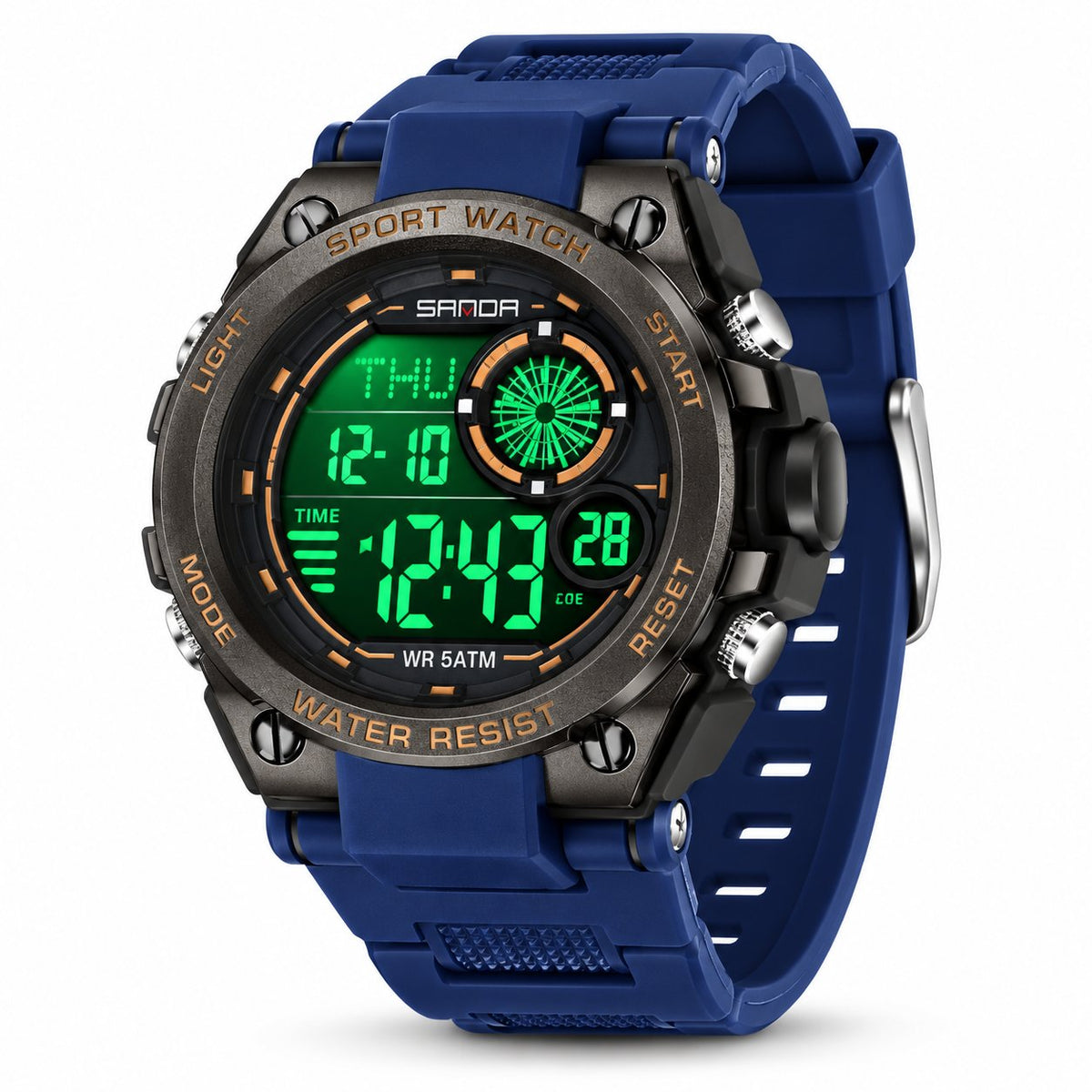 SANDA 6255 digital sports watch in Black/Blue — AI-enhanced product image