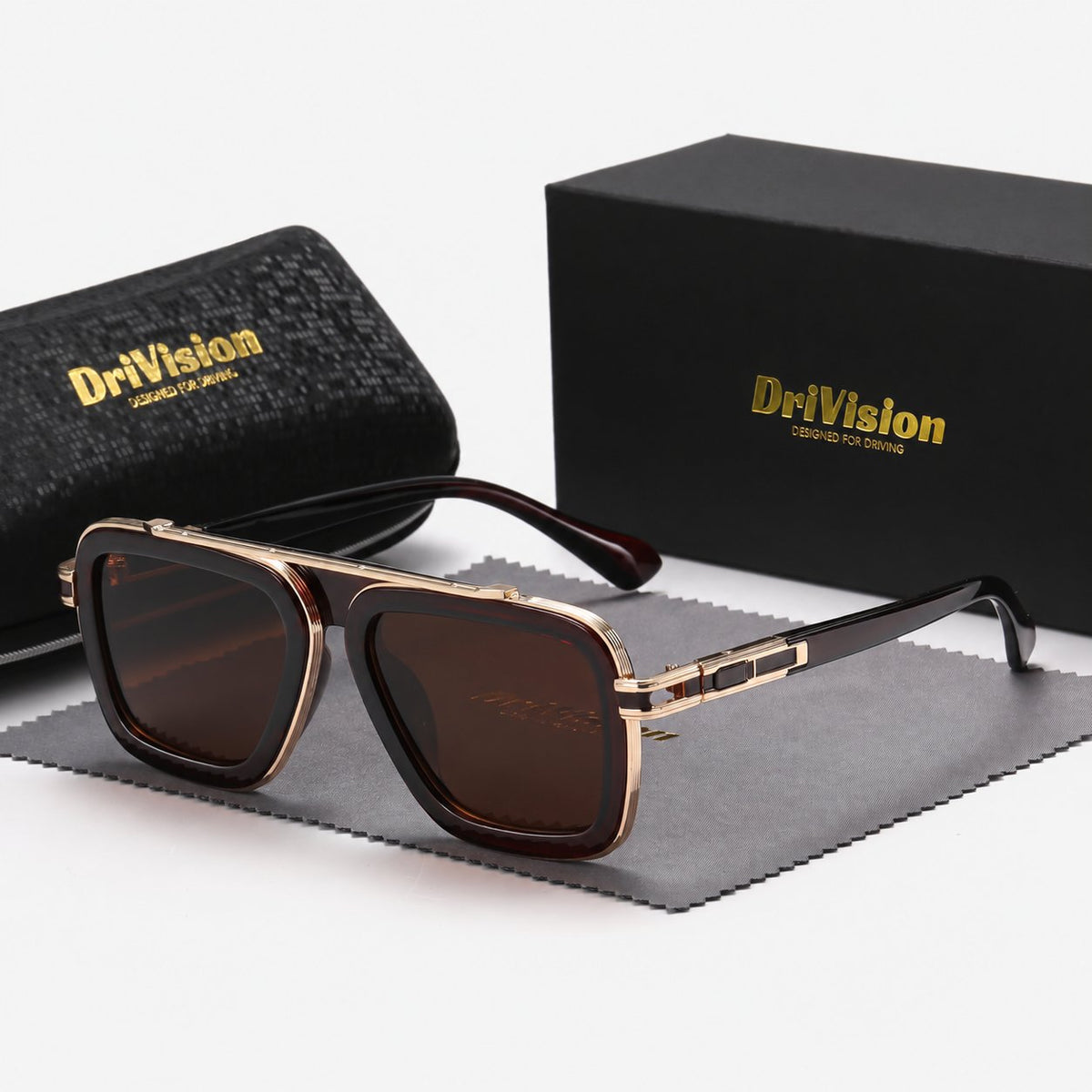 Retro square sunglasses — Golden Tea