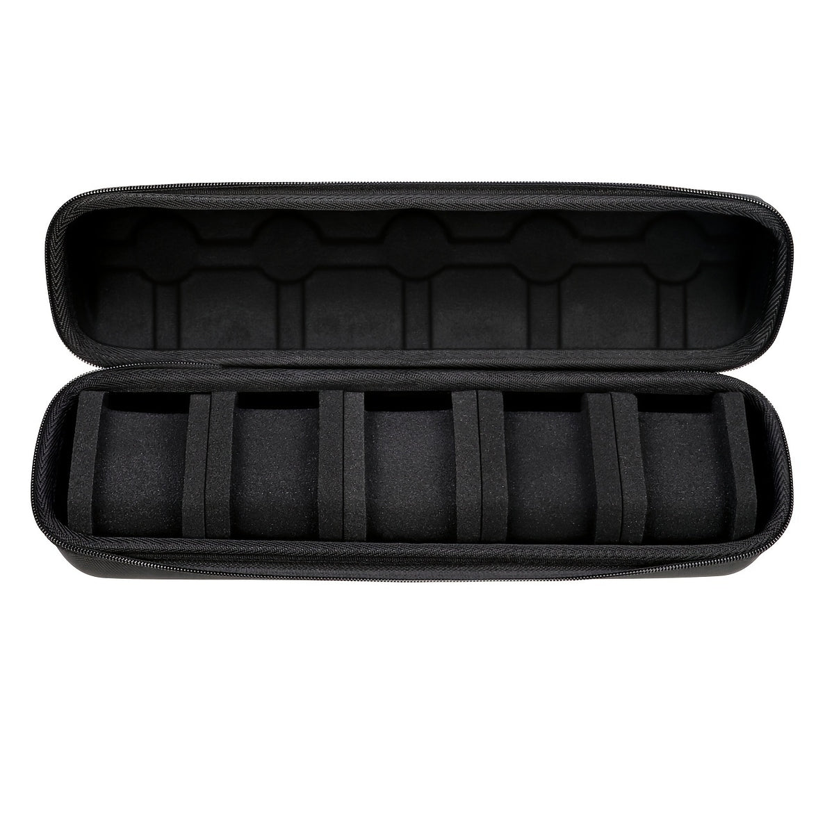 Black five-slot watch case with removable cushions, case only