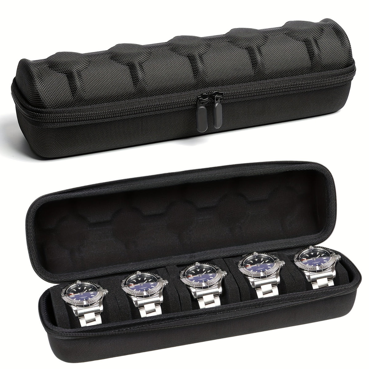 Five-slot watch travel case; watches not included