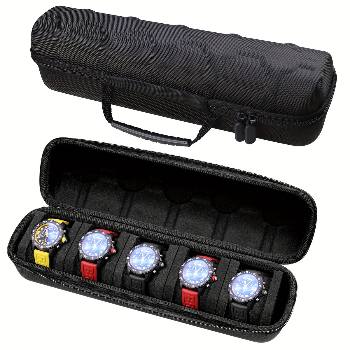 Five-slot watch travel case; watches not included
