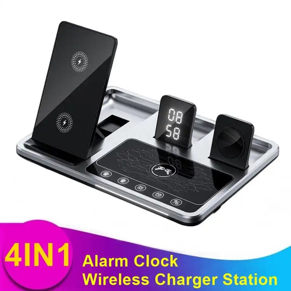 4IN1 Alarm Clock Wireless Charger Stand for Android and ISO
