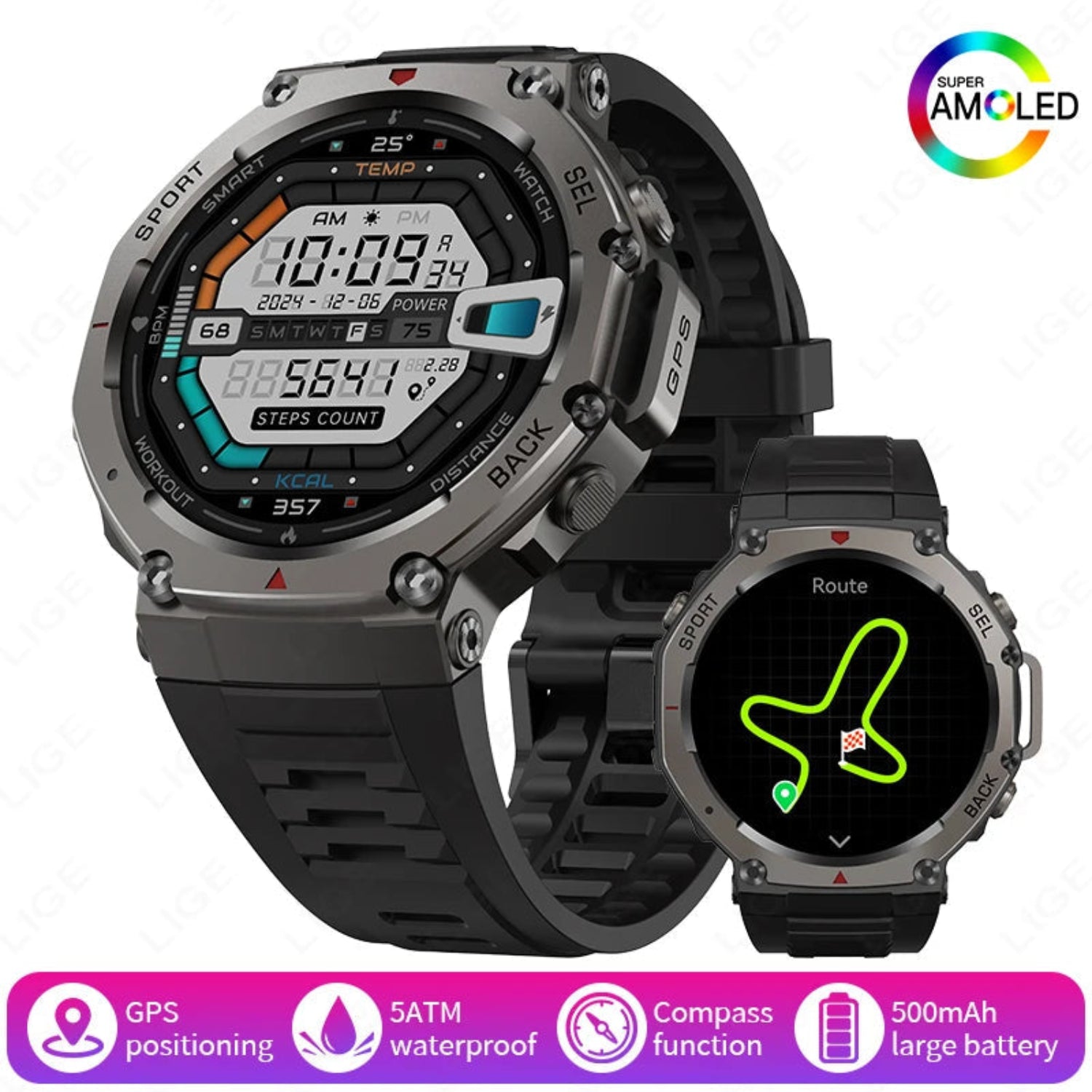 LIGE Smartwatch da uomo 1,43 pollici, display Amoled, 170 + modalità LIGE Smartwatch da uomo 1,43 pollici, display Amoled, 170 + modalità