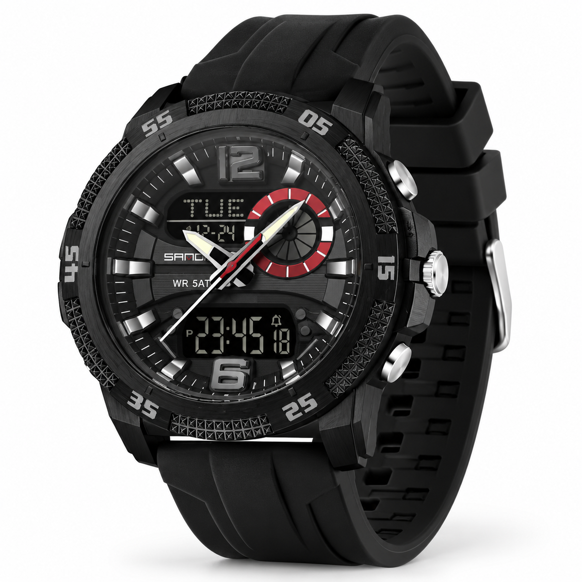 SANDA 3372 All Black watch at a side angle — AI-enhanced product image