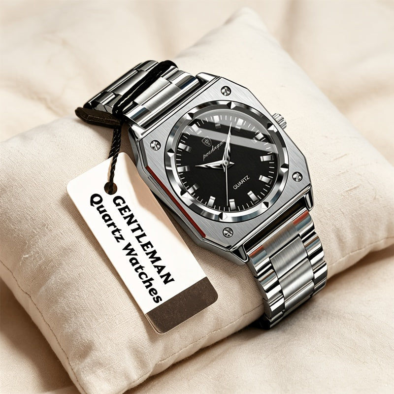 Octagonal stainless steel quartz watch – Black dial