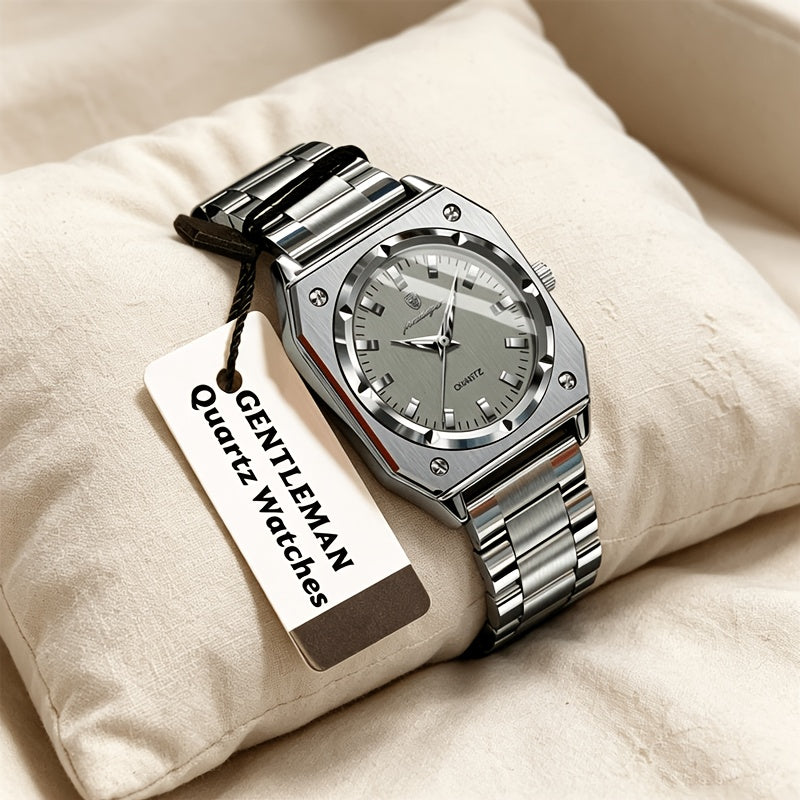 Octagonal stainless steel quartz watch – Gray dial