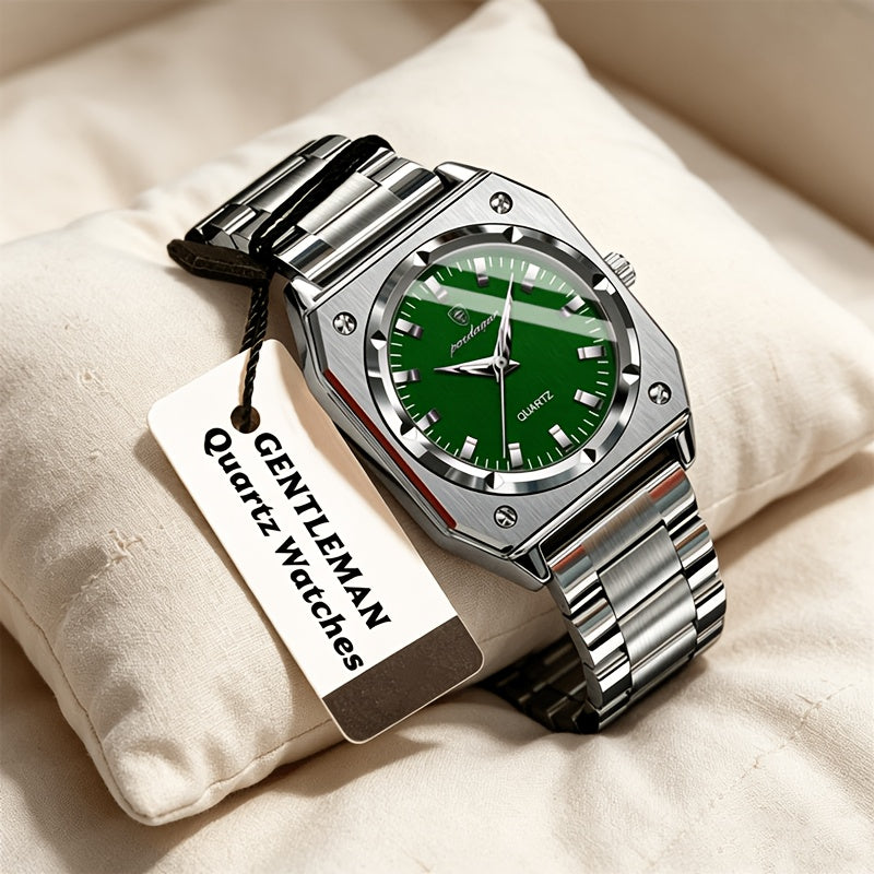Octagonal stainless steel quartz watch – Green dial