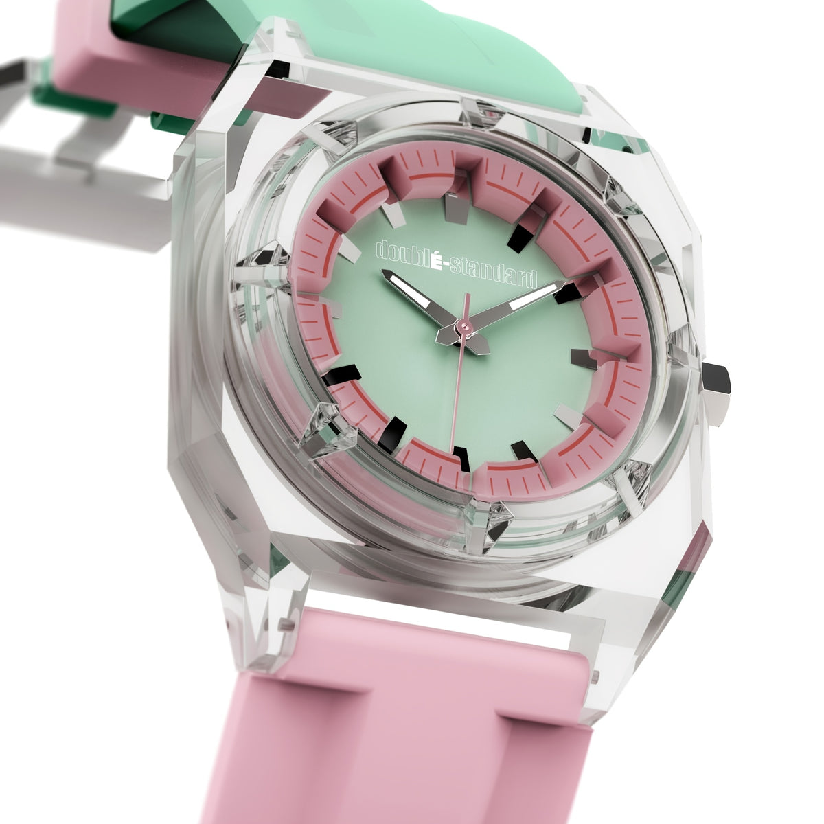 Transparent unisex quartz watch — Blue / Pink