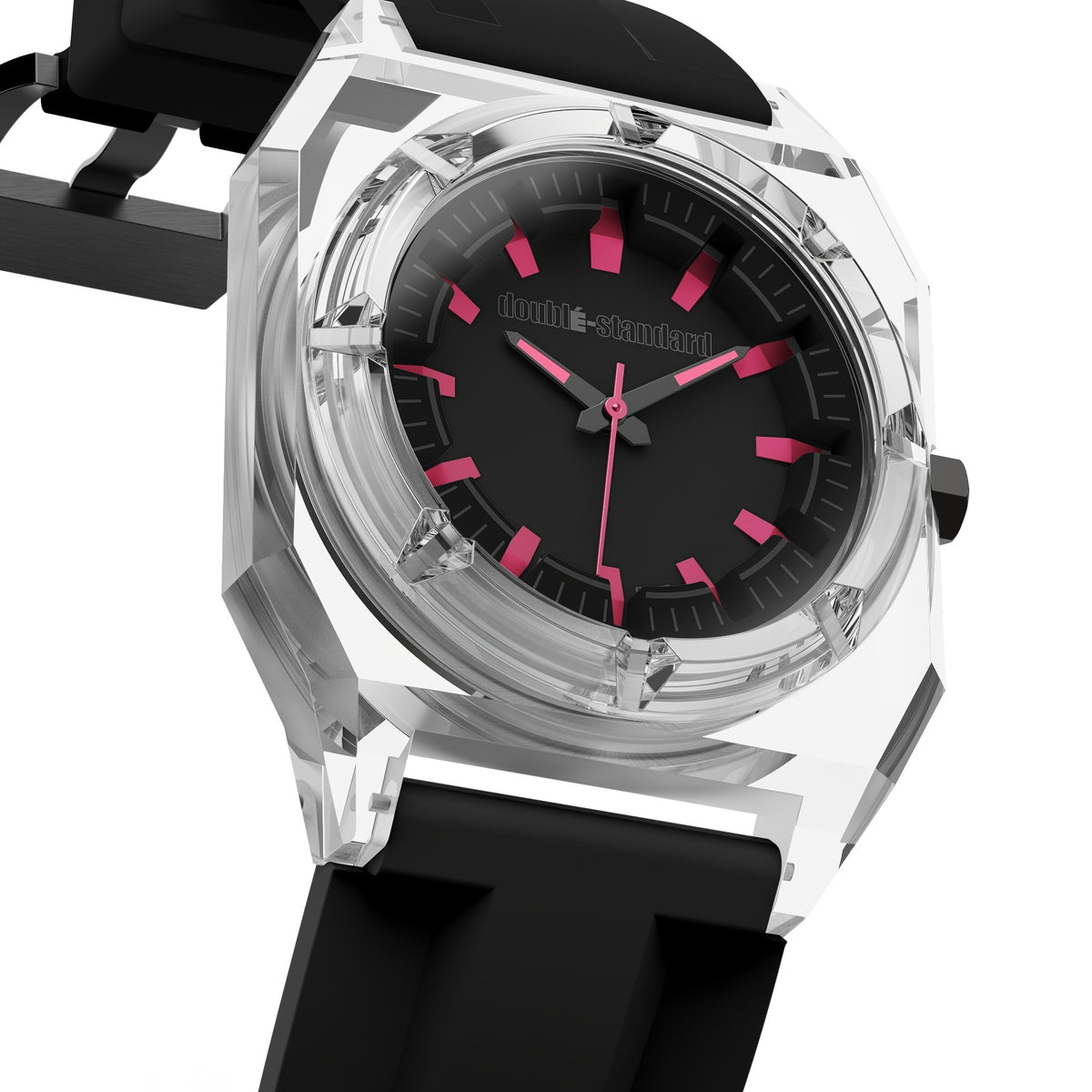 Transparent unisex quartz watch — Black / Pink
