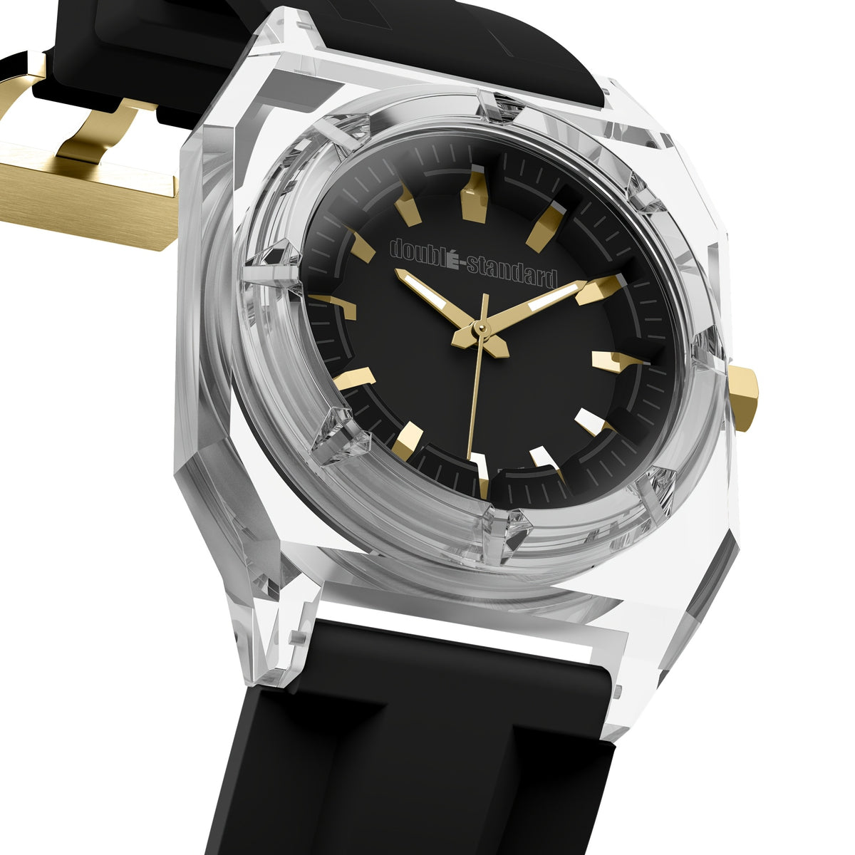 Transparent unisex quartz watch — Black / Gold