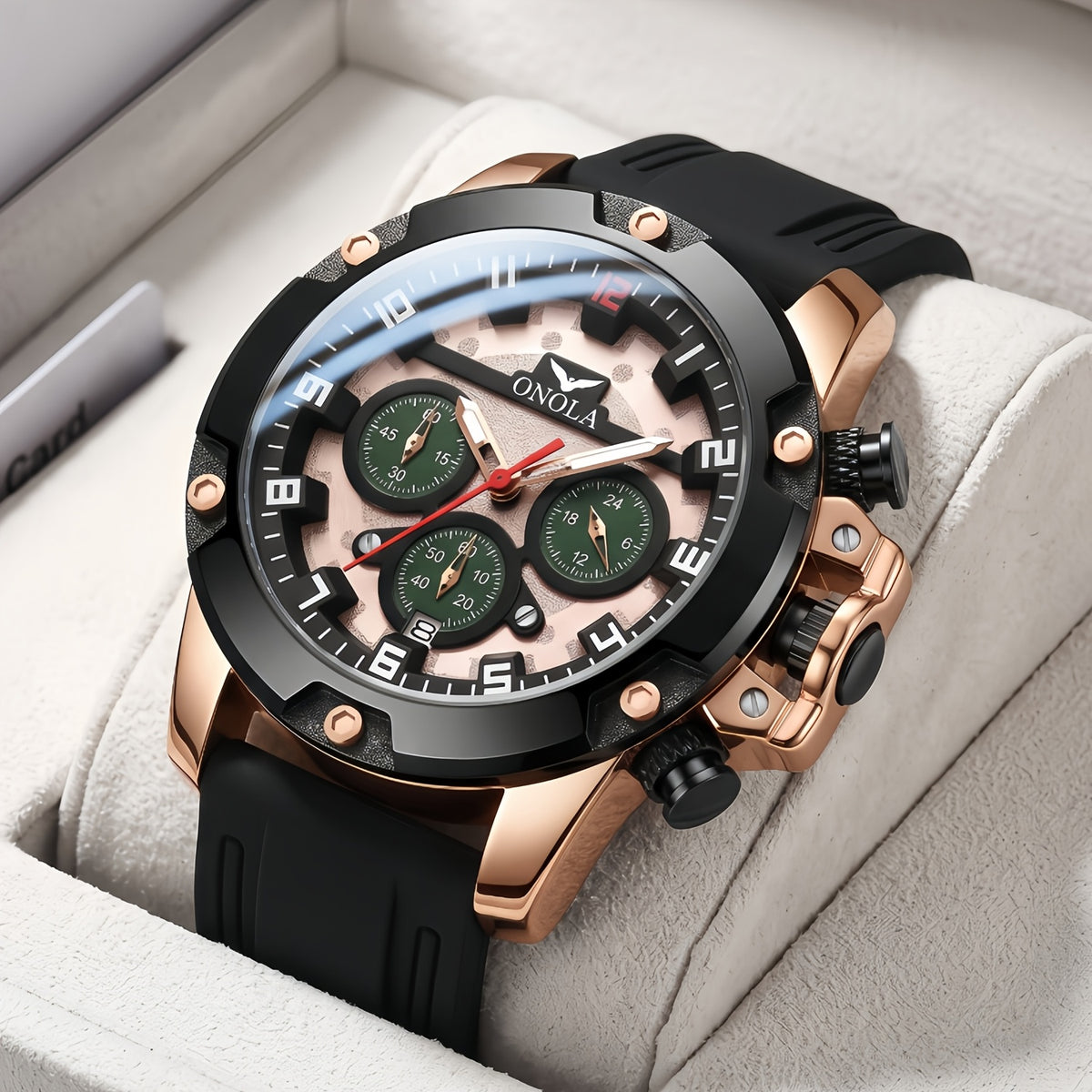 Quartz chronograph silicone strap watch — view 1