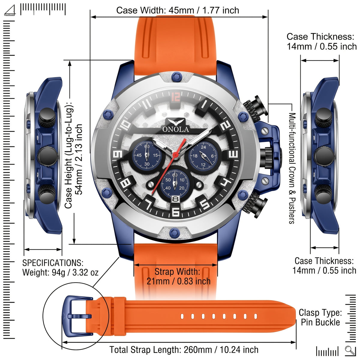 Quartz chronograph silicone strap watch — view 2