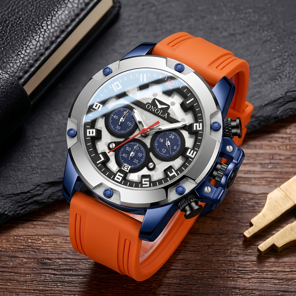 Quartz chronograph silicone strap watch — view 3