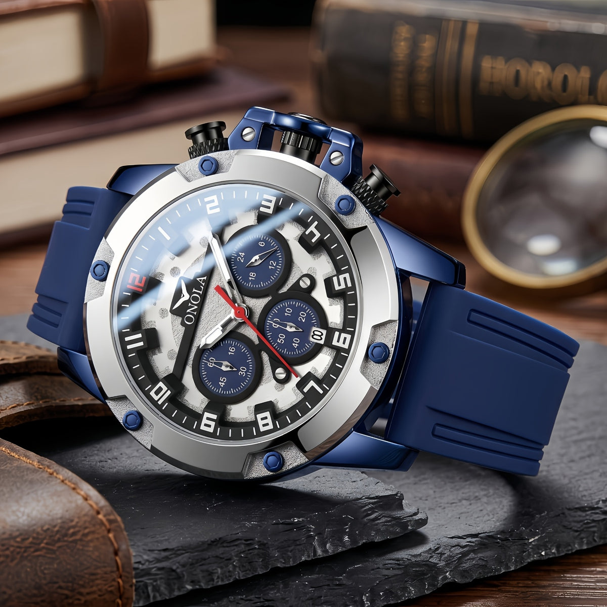 Quartz chronograph silicone strap watch — view 4