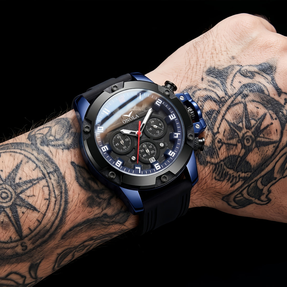 Quartz chronograph silicone strap watch — view 5