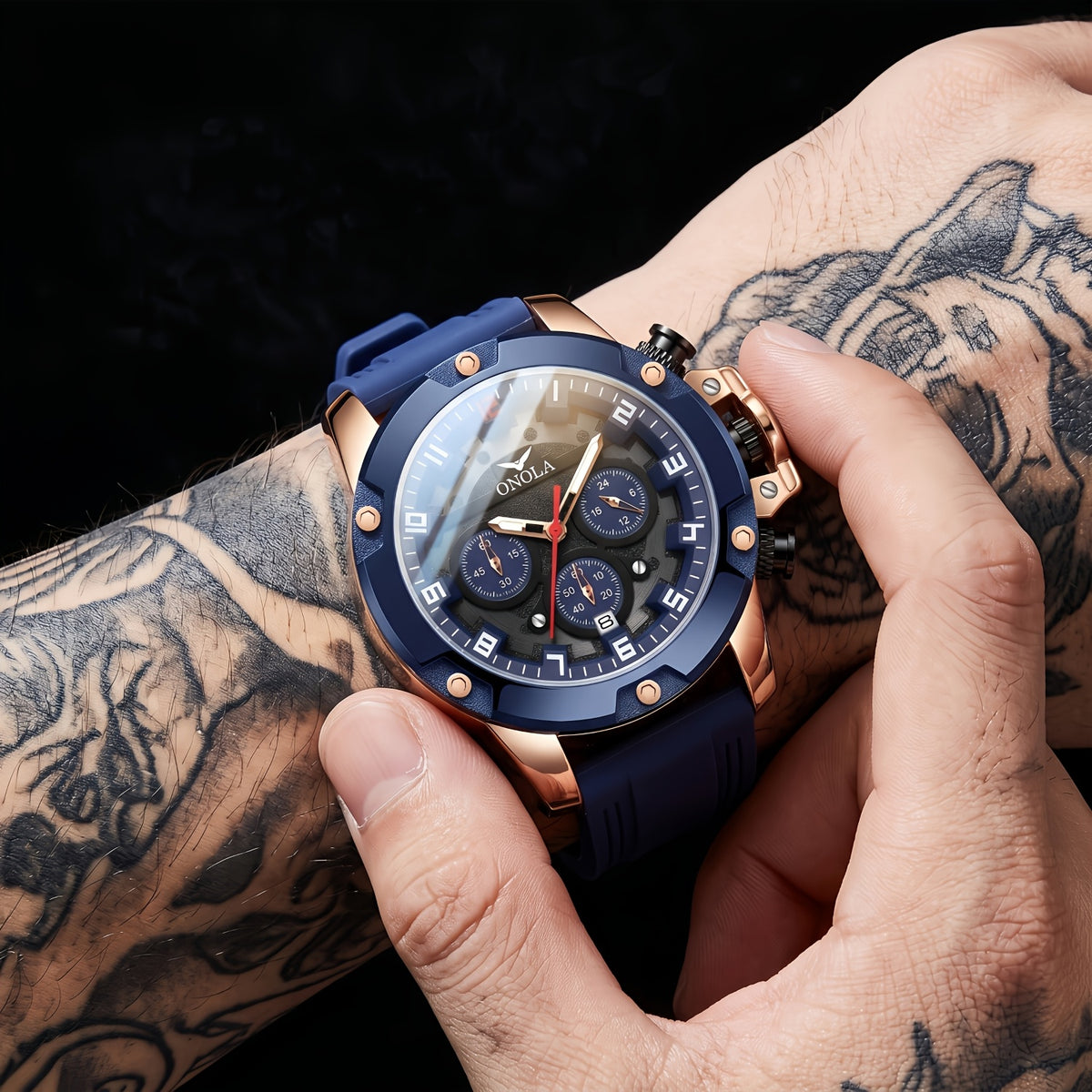 Quartz chronograph silicone strap watch — view 7