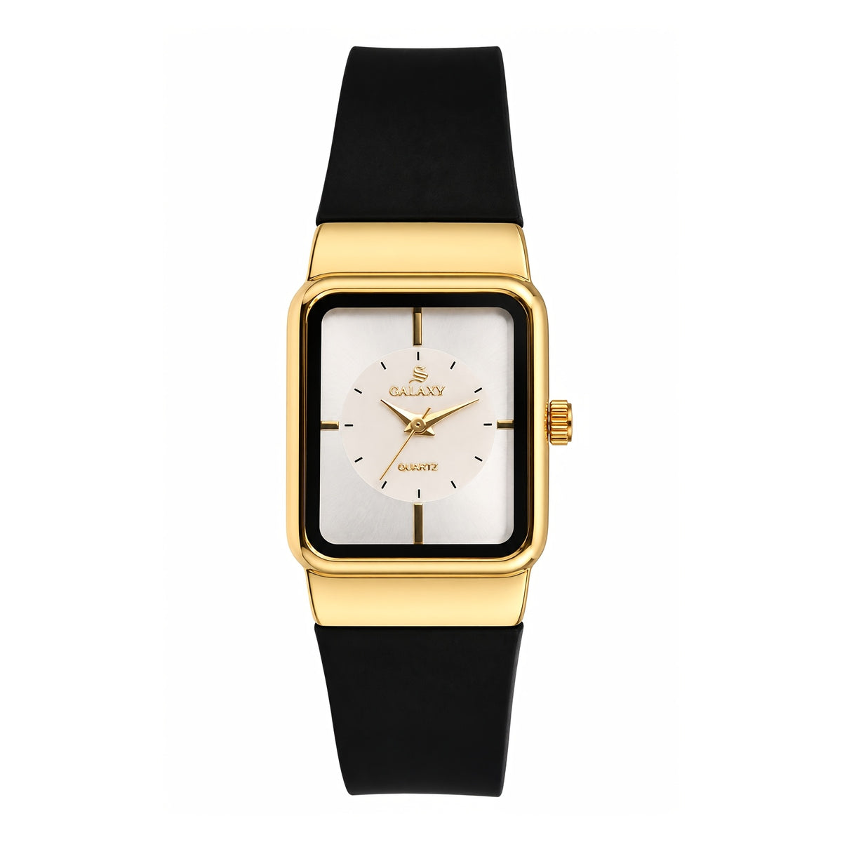 Women's square quartz watch — Black + White