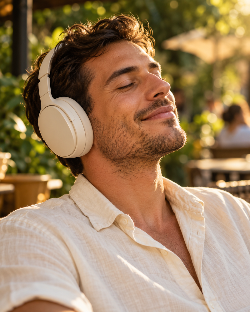 Enjoying music in the afternoon sun