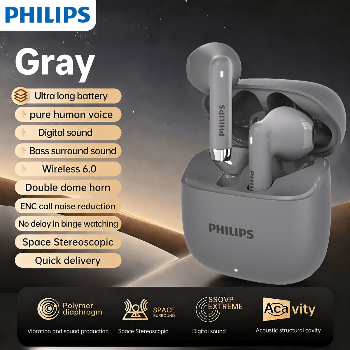 Philips Wireless Earbuds with Charging Case – product photo 3