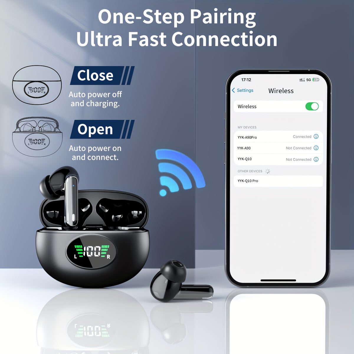 Wireless Earbuds with LED Charging Case – product photo 5