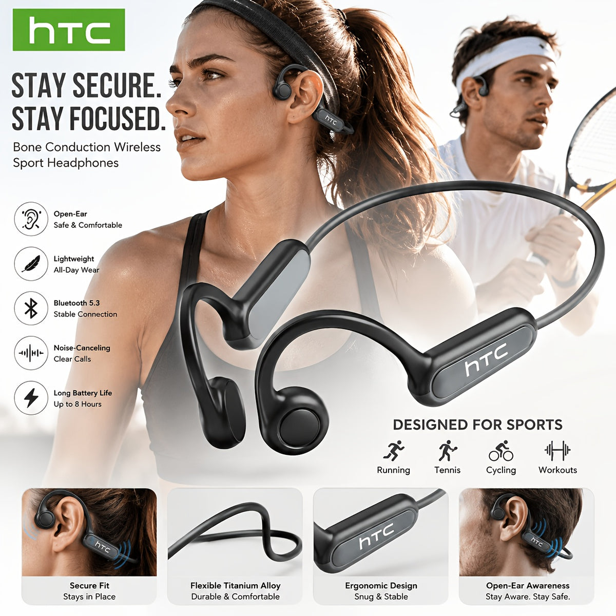 HTC NE66 Open-Ear Sports Earbuds – product photo 1
