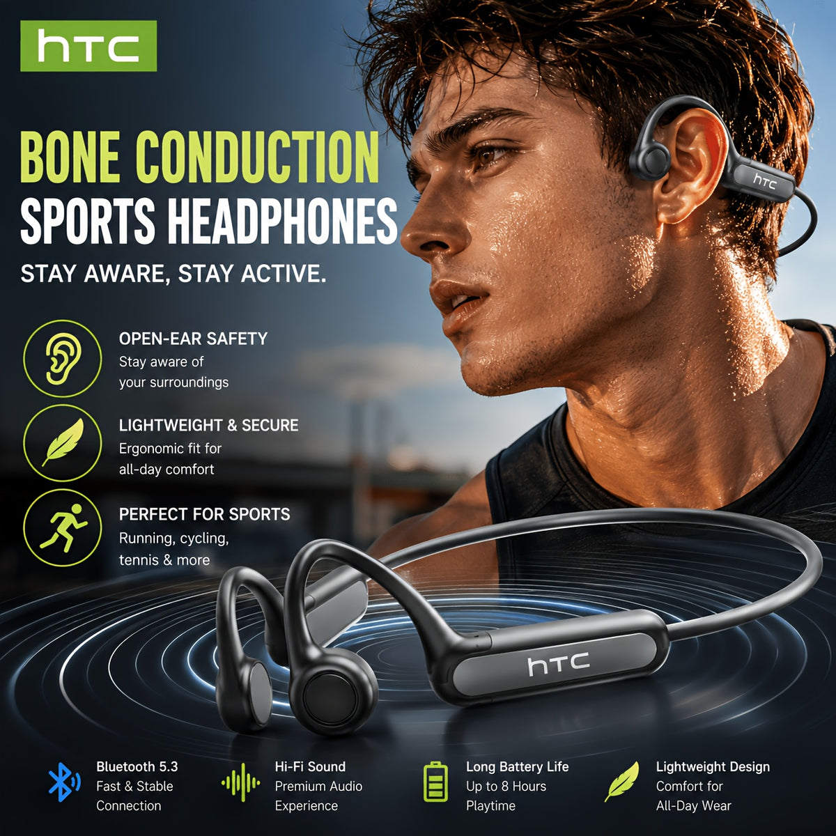 HTC NE66 Open-Ear Sports Earbuds – product photo 2