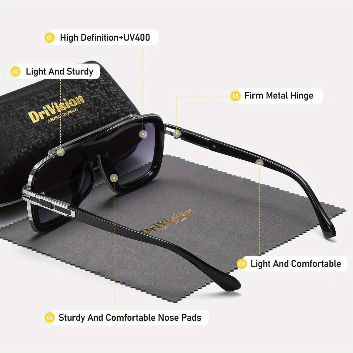 Unisex Retro Square Metal-Frame Sunglasses — product view 4