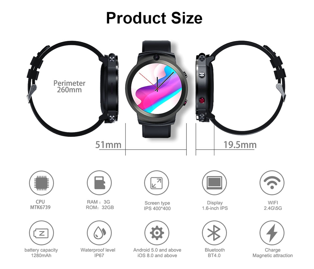 Smart Watch 4G Slip Dual Camera 1.6 inch Round Screen, GPS